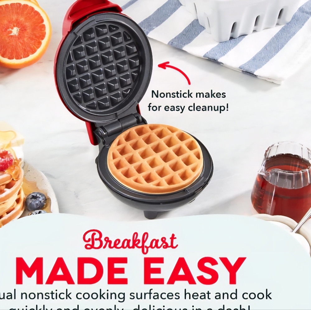 Dash Mini Waffle Maker Red New In Box - Picture 5 of 8